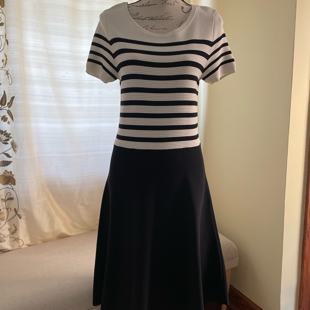 Talbots Black and White A-Line Midi Dress